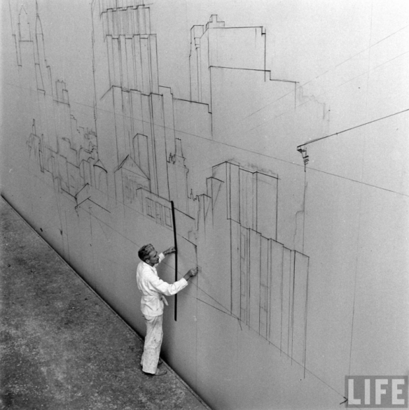 1950's photo of a backing layout in progress.