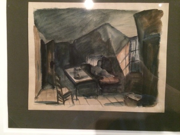 A watercolor and charcoal drawing for one of the sets for Dr. Caligari by Walter Röhrig