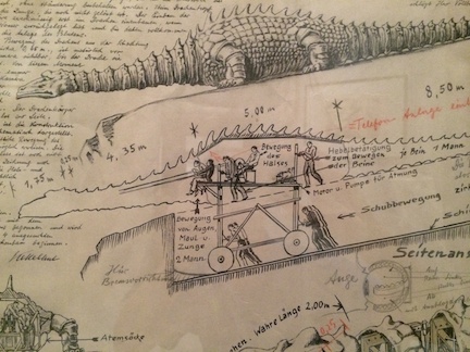 drawing describing how each part of the dragon was to be operated by stagehands.